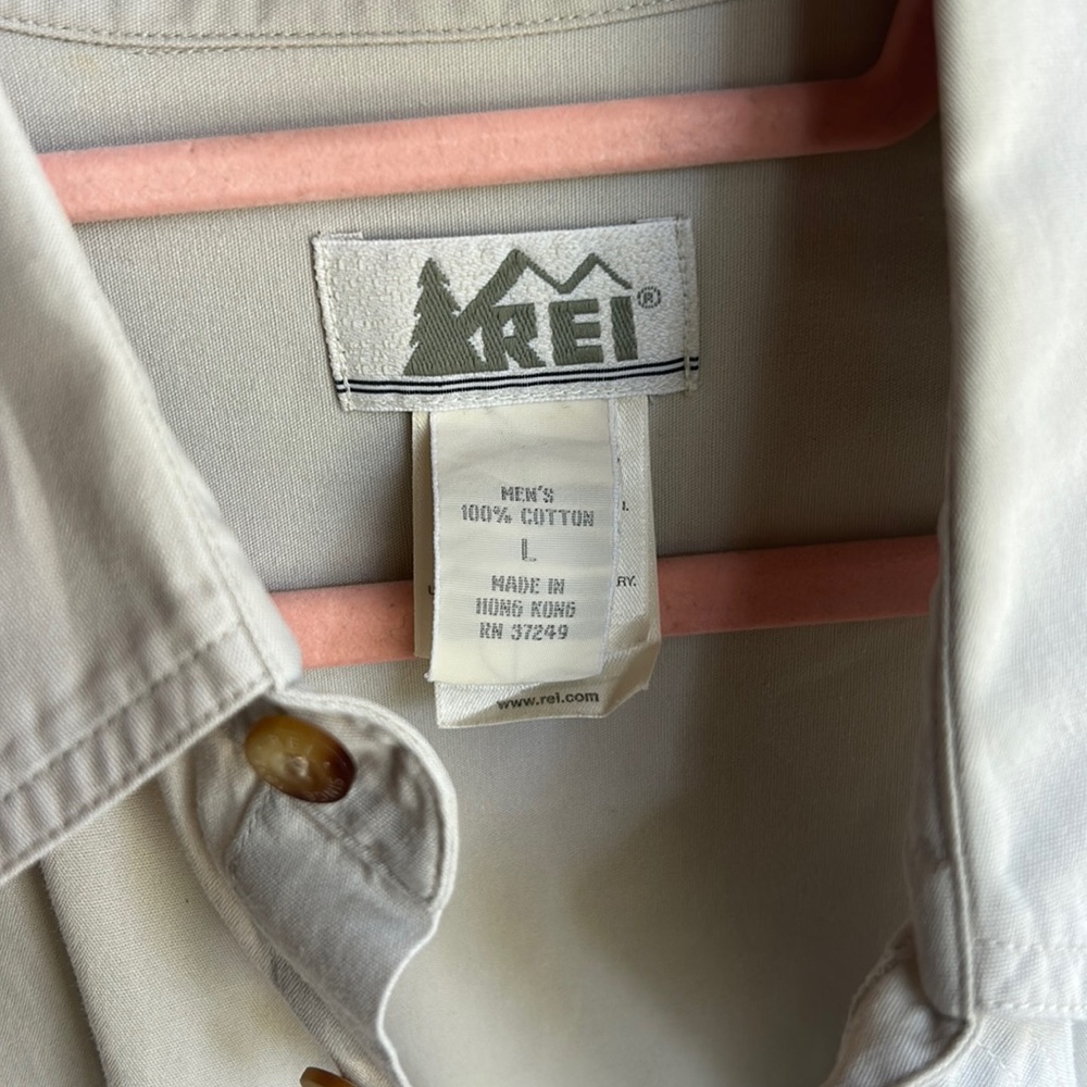 Button Up Shirt Mens Cream Long cotton sleeve size L